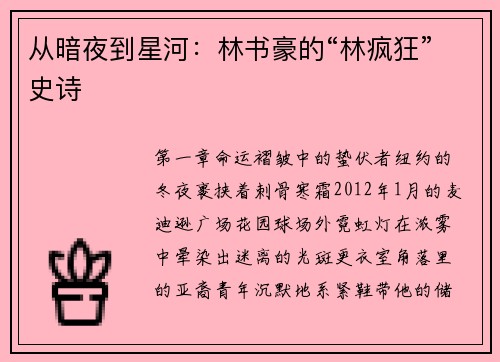 从暗夜到星河：林书豪的“林疯狂”史诗